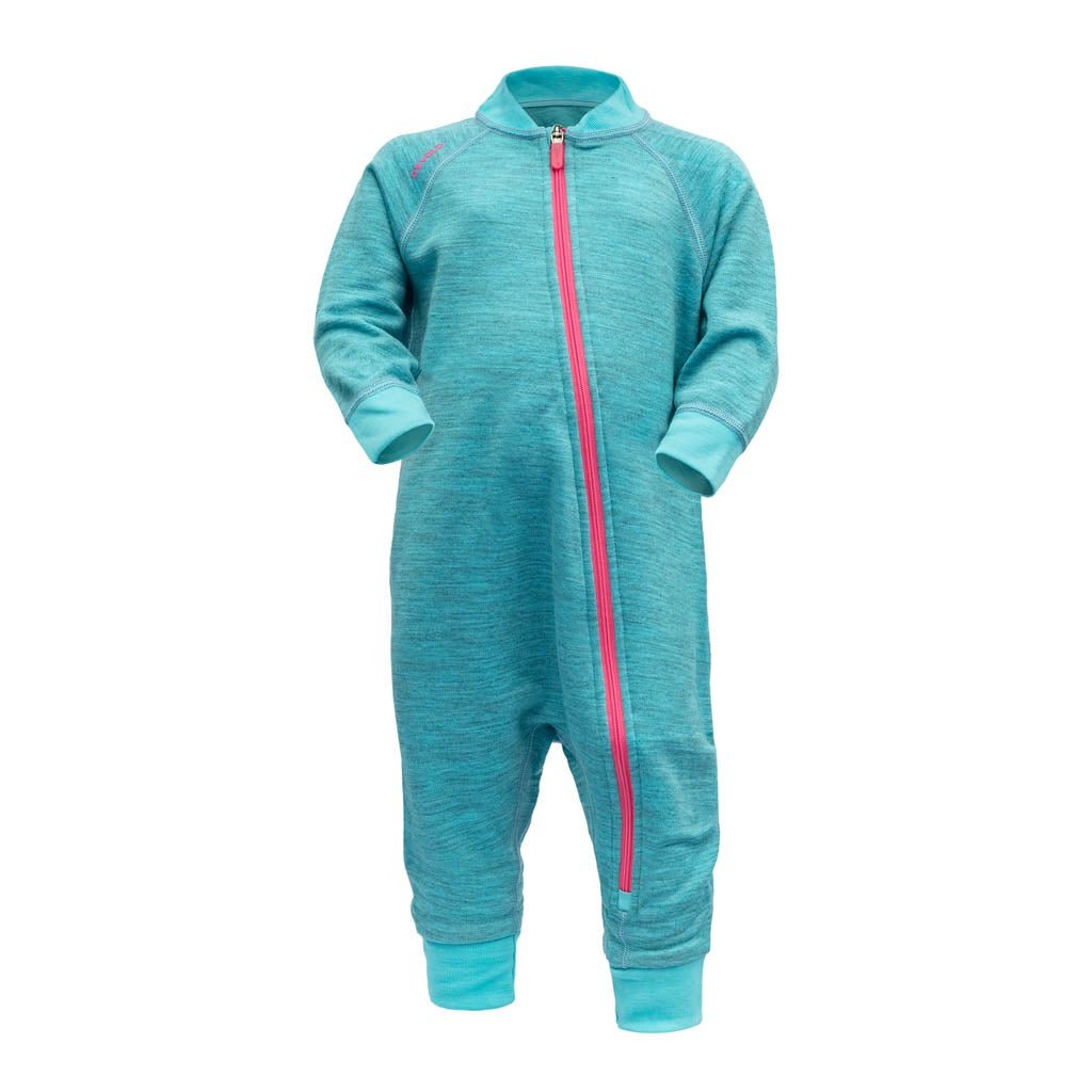 NIBBA BABY WOOL PLAYSUIT BAY MELANGE - Devold New Zealand