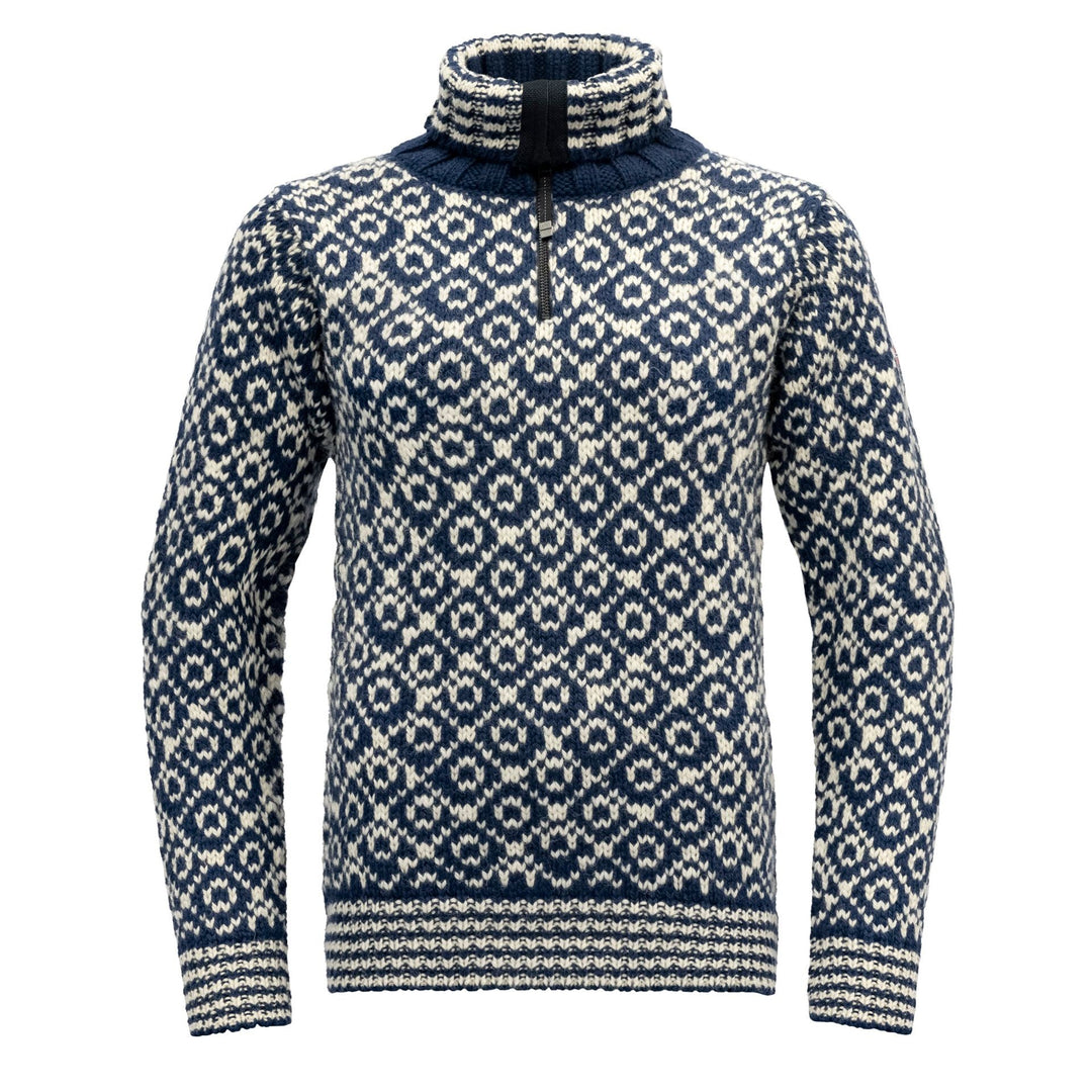 SVALBARD SWEATER ZIP - NECK NIGHT/OFF WHITE - Devold New Zealand