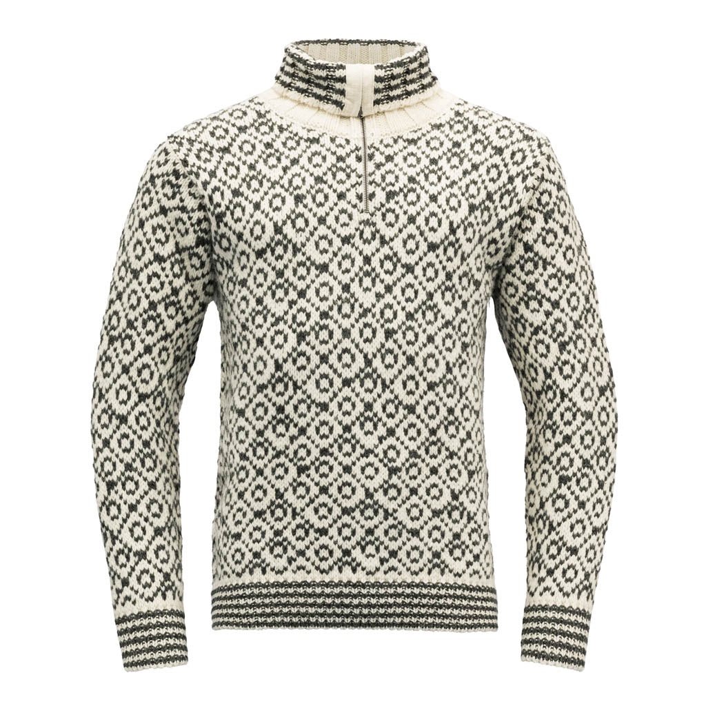 SVALBARD SWEATER ZIP-NECK OFFWHITE/ANTHRACITE - Devold New Zealand