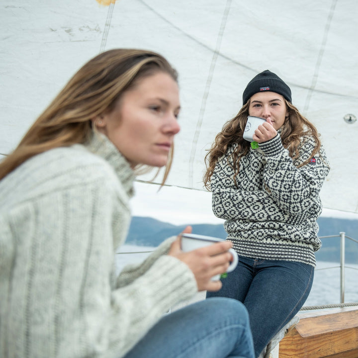 Svalbard Wool High Neck Sweater Offwhite/Anthracite - Devold New Zealand