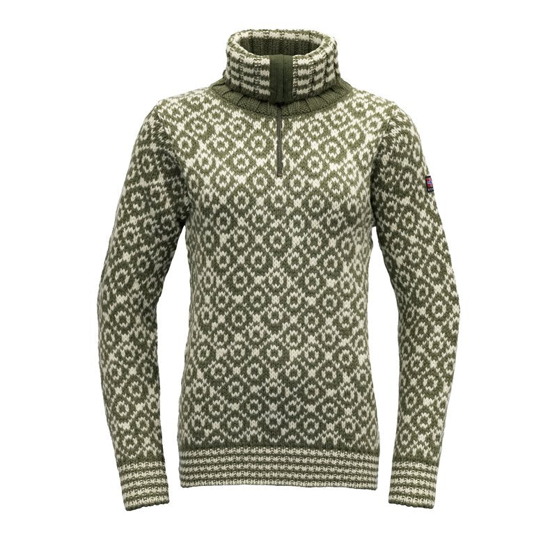 SVALBARD WOOL ZIP NECK OLIVE/OFFWHITE - Devold New Zealand